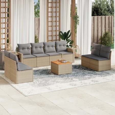 Juego de sofás jardín con cojines beige mezcla 9 pzas ratán PE de , Conjuntos de jardín - Ref: Foro24-3256857, Precio: 533,17...