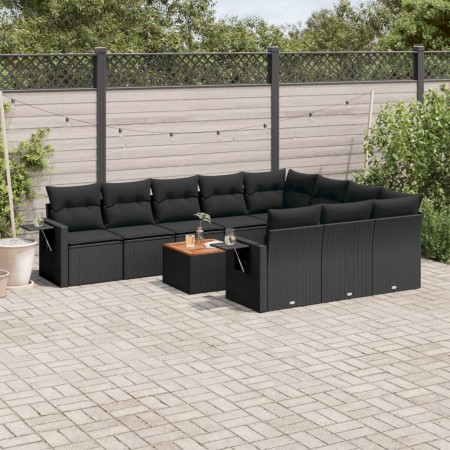 Set de sofás de jardín 11 pzas y cojines ratán sintético negro de , Conjuntos de jardín - Ref: Foro24-3257070, Precio: 690,46...