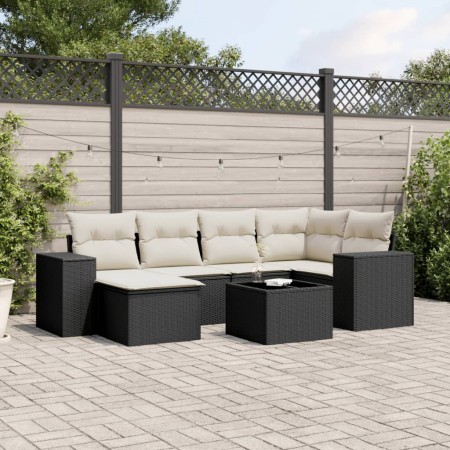 Set de comedor de jardín 7 pzas y cojines ratán sintético negro de , Conjuntos de jardín - Ref: Foro24-3255203, Precio: 434,1...