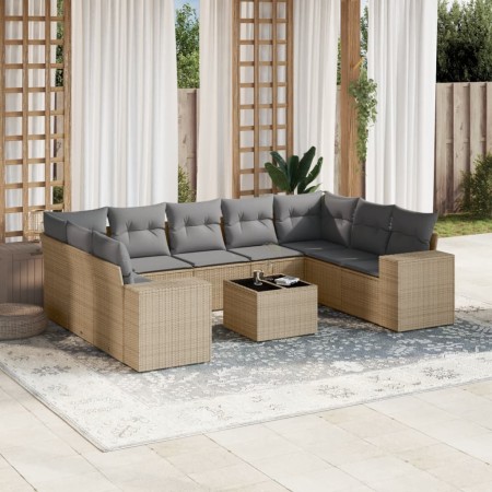 Juego de sofás jardín con cojines beige 10 pzas ratán sintético de , Conjuntos de jardín - Ref: Foro24-3255346, Precio: 677,9...