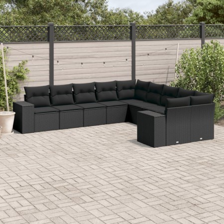 Set de sofás de jardín 10 pzas cojines ratán sintético negro de , Conjuntos de jardín - Ref: Foro24-3255442, Precio: 648,35 €...