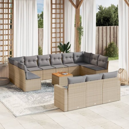 Set sofás jardín 14 pzas y cojines ratán sintético beige mezcla de , Conjuntos de jardín - Ref: Foro24-3256696, Precio: 879,2...