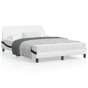 Estructura cama cabecero cuero sintético blanco negro 140x200cm de , Camas y somieres - Ref: Foro24-373204, Precio: 177,94 €,...