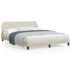 Estructura de cama con cabecero de tela color crema 160x200 cm de , Camas y somieres - Ref: Foro24-373210, Precio: 189,44 €, ...