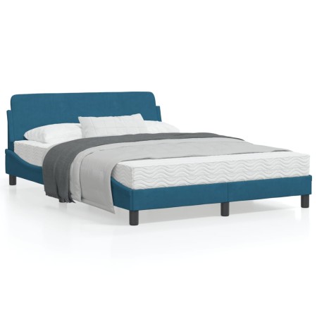 Estructura de cama con cabecero terciopelo azul 140x200 cm de , Camas y somieres - Ref: Foro24-373196, Precio: 153,62 €, Desc...