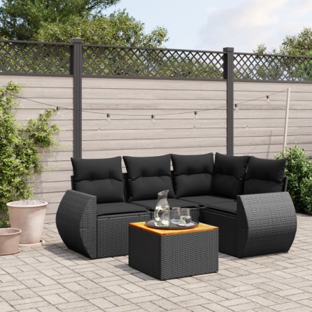 Set de muebles de jardín 5 pzas y cojines ratán sintético negro de , Conjuntos de jardín - Ref: Foro24-3257315, Precio: 359,1...