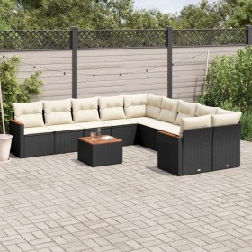 Set de sofás de jardín 11 pzas y cojines ratán sintético negro de , Conjuntos de jardín - Ref: Foro24-3226357, Precio: 586,18...