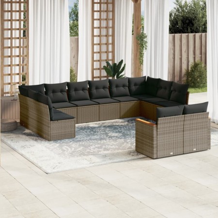 Set de sofás de jardín 12 pzas con cojines ratán sintético gris de , Conjuntos de jardín - Ref: Foro24-3226445, Precio: 680,0...