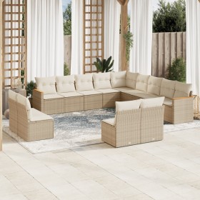 Set sofás de jardín con cojines 13 pzas ratán sintético beige de , Conjuntos de jardín - Ref: Foro24-3226485, Precio: 828,28 ...