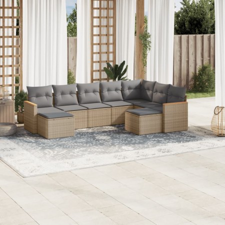 Juego de sofás jardín con cojines beige mezcla 9 pzas ratán PE de , Conjuntos de jardín - Ref: Foro24-3226542, Precio: 499,38...