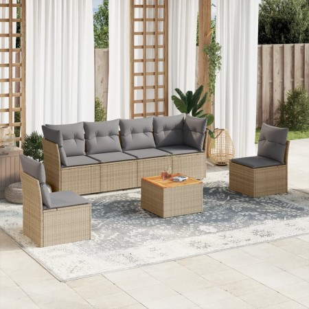 Juego de sofás jardín con cojines beige mezcla 7 pzas ratán PE de , Conjuntos de jardín - Ref: Foro24-3255884, Precio: 434,00...