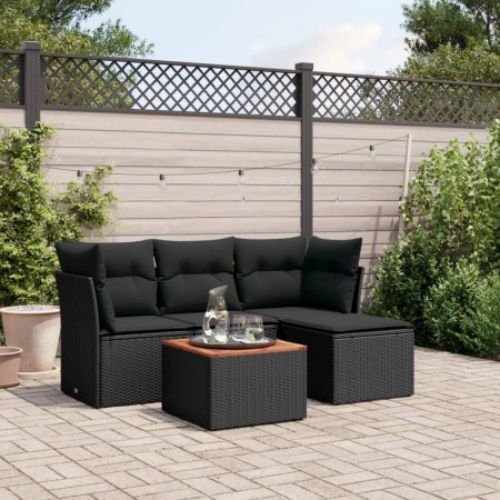 Set de muebles de jardín 5 pzas y cojines ratán sintético negro de , Conjuntos de jardín - Ref: Foro24-3255936, Precio: 313,7...