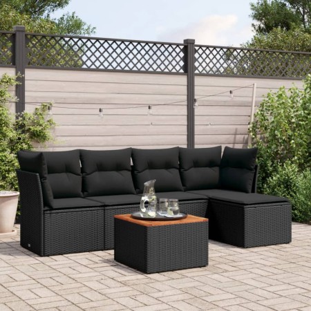 Set de sofás de jardín 6 piezas y cojines ratán sintético negro de , Conjuntos de jardín - Ref: Foro24-3255943, Precio: 373,6...