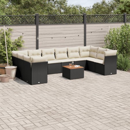Set de sofás de jardín 11 pzas y cojines ratán sintético negro de , Conjuntos de jardín - Ref: Foro24-3256161, Precio: 630,97...