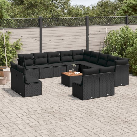Set sofás de jardín 14 pzas con cojines ratán sintético negro de , Conjuntos de jardín - Ref: Foro24-3256265, Precio: 865,05 ...