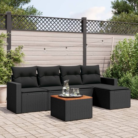Set de sofás de jardín 6 piezas y cojines ratán sintético negro de , Conjuntos de jardín - Ref: Foro24-3256426, Precio: 388,1...