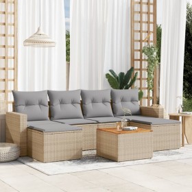 Juego de sofás jardín con cojines beige mezcla 7 pzas ratán PE de , Conjuntos de jardín - Ref: Foro24-3256577, Precio: 446,72...
