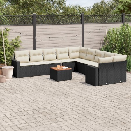 Set de sofás de jardín 11 pzas y cojines ratán sintético negro de , Conjuntos de jardín - Ref: Foro24-3256644, Precio: 633,30...