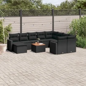 Set de sofás de jardín 11 pzas y cojines ratán sintético negro de , Conjuntos de jardín - Ref: Foro24-3256741, Precio: 695,31...