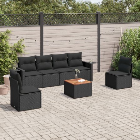 Set de comedor de jardín 7 pzas y cojines ratán sintético negro de , Conjuntos de jardín - Ref: Foro24-3256839, Precio: 435,7...