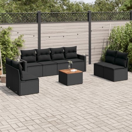 Set de sofás de jardín 8 piezas y cojines ratán sintético negro de , Conjuntos de jardín - Ref: Foro24-3256853, Precio: 526,9...