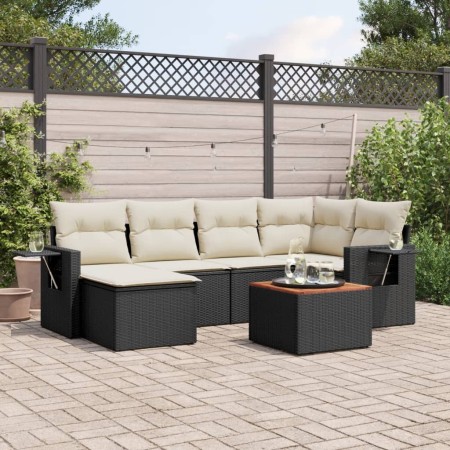 Set de comedor de jardín 7 pzas y cojines ratán sintético negro de , Conjuntos de jardín - Ref: Foro24-3256994, Precio: 417,3...