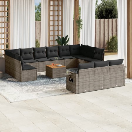 Set de sofás de jardín 14 pzas con cojines ratán sintético gris de , Conjuntos de jardín - Ref: Foro24-3257138, Precio: 834,5...