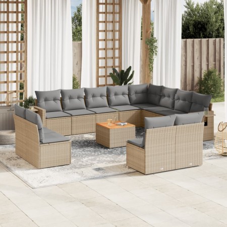 Juego de sofás jardín con cojines beige mezcla 13 pzas ratán PE de , Conjuntos de jardín - Ref: Foro24-3257144, Precio: 814,7...