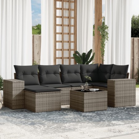 Set de sofás de jardín 7 piezas con cojines ratán PE gris de , Conjuntos de jardín - Ref: Foro24-3255207, Precio: 444,86 €, D...