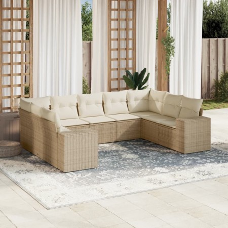 Set de sofás de jardín 9 pzas con cojines ratán sintético beige de , Conjuntos de jardín - Ref: Foro24-3255335, Precio: 689,9...