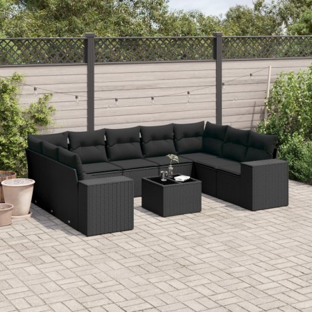 Set de sofás de jardín 10 pzas cojines ratán sintético negro de , Conjuntos de jardín - Ref: Foro24-3255342, Precio: 668,73 €...