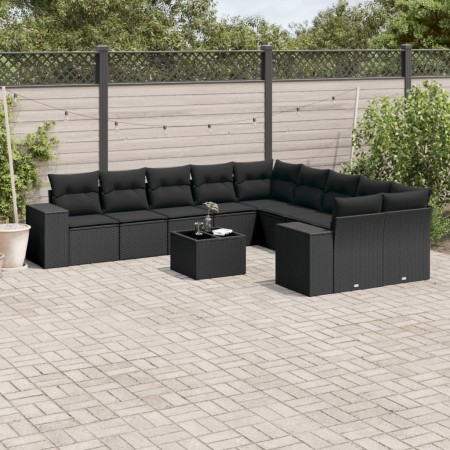 Set de sofás de jardín 11 pzas y cojines ratán sintético negro de , Conjuntos de jardín - Ref: Foro24-3255452, Precio: 693,20...