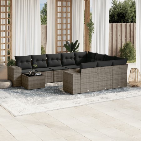 Set de sofás de jardín 11 pzas y cojines ratán sintético gris de , Conjuntos de jardín - Ref: Foro24-3255467, Precio: 650,34 ...