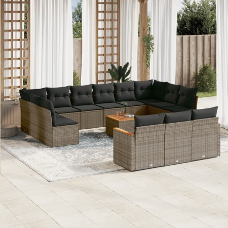 Set de sofás de jardín 14 pzas con cojines ratán sintético gris de , Conjuntos de jardín - Ref: Foro24-3226466, Precio: 810,4...