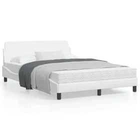 White synthetic leather headboard bed frame 140x200 cm by , Beds and slatted bases - Ref: Foro24-373199, Price: 174,55 €, Dis...
