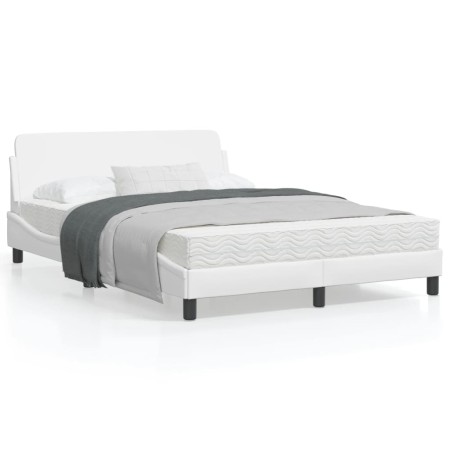 Estructura de cama cabecero cuero sintético blanco 140x200 cm de , Camas y somieres - Ref: Foro24-373199, Precio: 178,25 €, D...