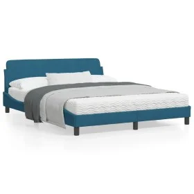 Bed frame with blue velvet headboard 160x200 cm by , Beds and slatted bases - Ref: Foro24-373216, Price: 150,91 €, Discount: %