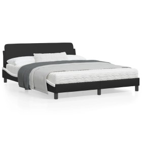 Estructura cama cabecero cuero sintético negro blanco 160x200cm de , Camas y somieres - Ref: Foro24-373223, Precio: 177,00 €,...