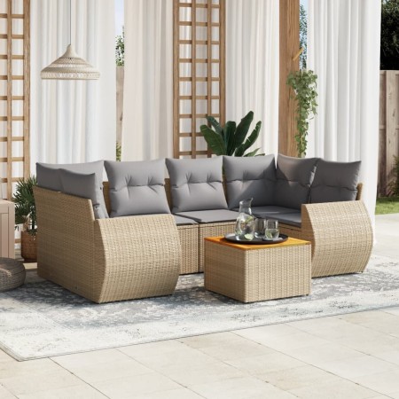 Set sofás de jardín 7 piezas y cojines ratán sintético beige de , Conjuntos de jardín - Ref: Foro24-3257235, Precio: 486,31 €...