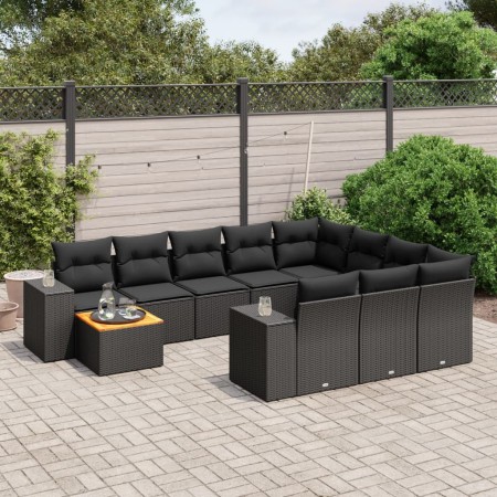 Set de sofás de jardín 11 pzas y cojines ratán sintético negro de , Conjuntos de jardín - Ref: Foro24-3257959, Precio: 689,22...