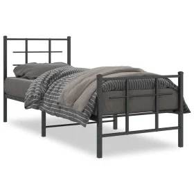 Bed frame with headboard and black metal footboard 75x190 cm by , Beds and slatted bases - Ref: Foro24-355569, Price: 62,41 €...