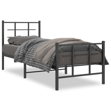 Estructura de cama con cabecero y estribo metal negro 75x190 cm de , Camas y somieres - Ref: Foro24-355569, Precio: 63,34 €, ...