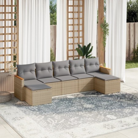 Juego de sofás jardín con cojines beige mezcla 7 pzas ratán PE de , Conjuntos de jardín - Ref: Foro24-3226234, Precio: 383,45...