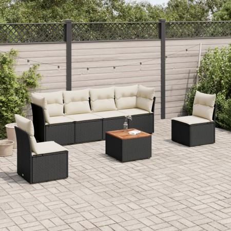 Set de comedor de jardín 7 pzas y cojines ratán sintético negro de , Conjuntos de jardín - Ref: Foro24-3255881, Precio: 390,4...