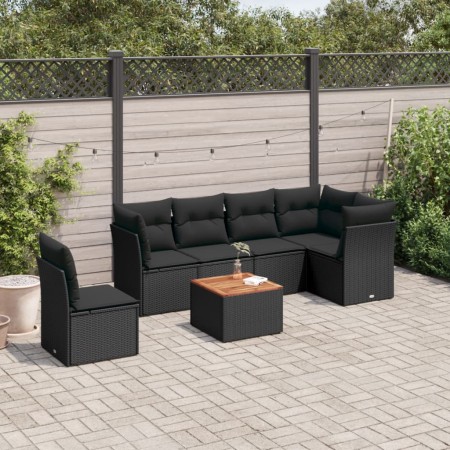 Set de comedor de jardín 7 pzas y cojines ratán sintético negro de , Conjuntos de jardín - Ref: Foro24-3255992, Precio: 440,3...