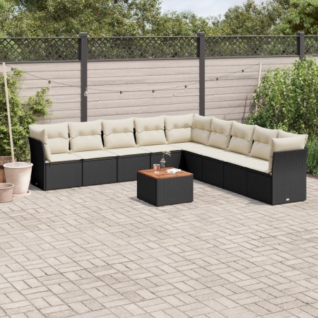 Set de sofás de jardín 10 pzas cojines ratán sintético negro de , Conjuntos de jardín - Ref: Foro24-3256021, Precio: 564,84 €...