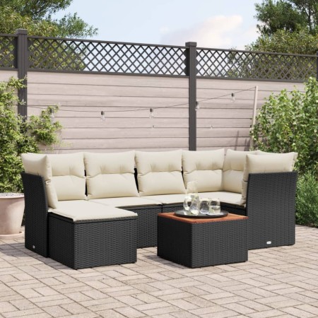 Set de comedor de jardín 7 pzas y cojines ratán sintético negro de , Conjuntos de jardín - Ref: Foro24-3256077, Precio: 412,3...