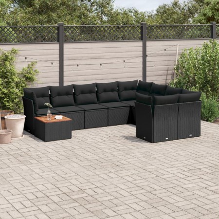 Set de sofás de jardín 10 pzas cojines ratán sintético negro de , Conjuntos de jardín - Ref: Foro24-3256153, Precio: 647,07 €...