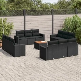 Garden sofa and cushion set 13 pieces black synthetic rattan by , Garden sets - Ref: Foro24-3256384, Price: 990,46 €, Discoun...