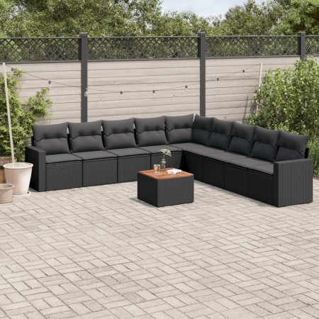Set de sofás de jardín 10 pzas cojines ratán sintético negro de , Conjuntos de jardín - Ref: Foro24-3256496, Precio: 608,67 €...